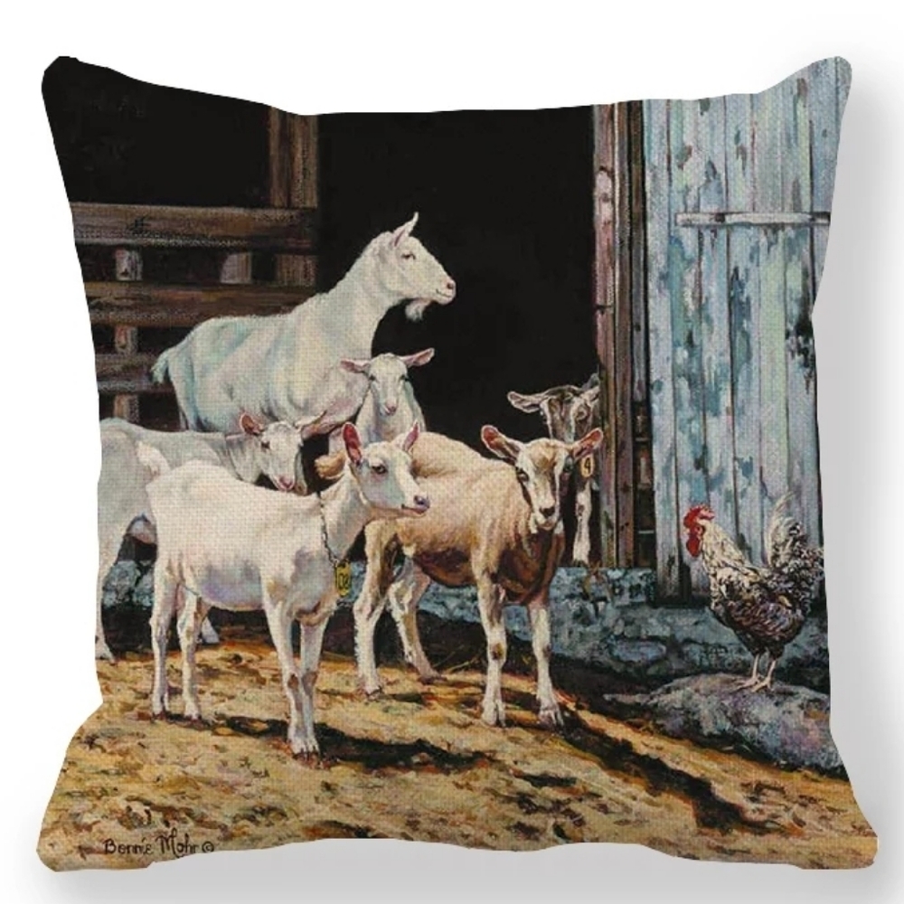 Farm Goats Pillow Cover. Rooster. Ranch Country 4H